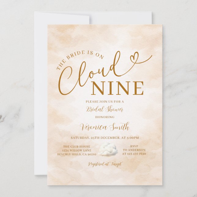 Elegant Beige Romantic Cloud Nine Bridal Shower Invitation (Front)