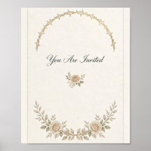 Elegant Beige Rose and Gold Thorn Wedding Invitati