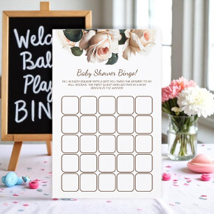 Elegant Beige Rose Girl Baby Shower Game Bingo