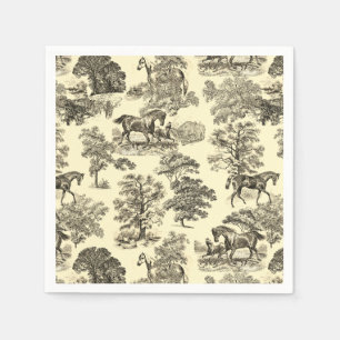 Elegant Beige Rustic Horses Toile Napkin