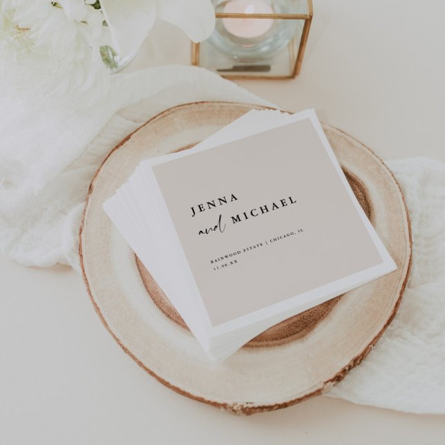 Elegant Beige Script Wedding Names Napkin (Creator Uploaded)