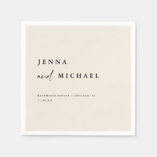 Elegant Beige Script Wedding Names Napkin
