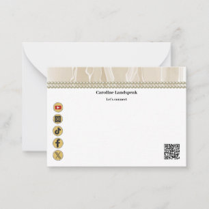 Elegant Beige Silk, Social Media & QR Code Card