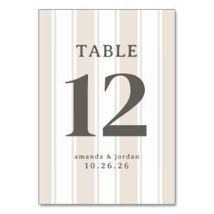Elegant Beige Striped Table Number