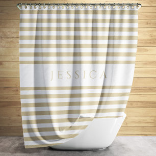 Elegant Beige Stripes Pattern Name  Shower Curtain