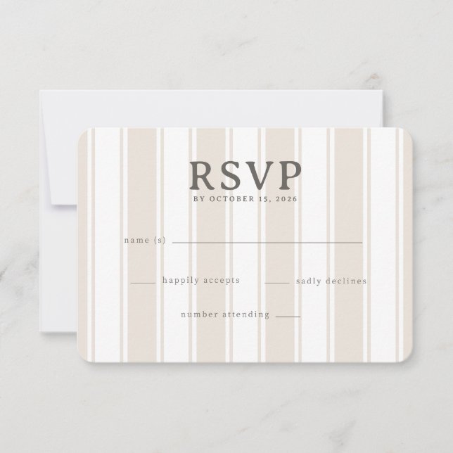 Elegant Beige Stripes RSVP Card (Front)