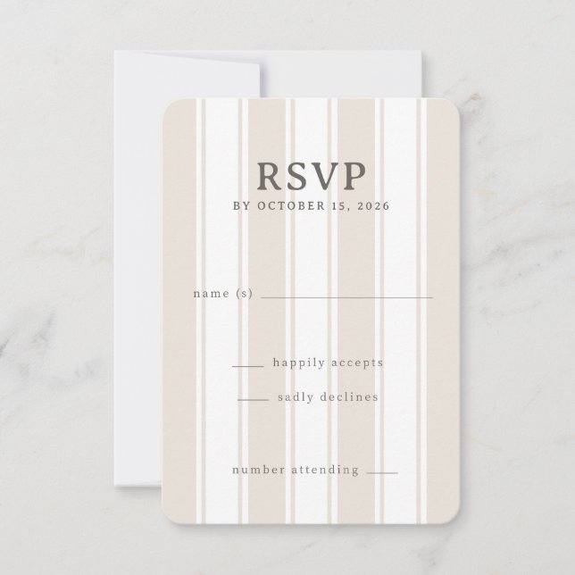 Elegant Beige Stripes RSVP Card (Front)