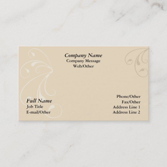 Elegant Beige Swirl Business Card Template (Front)