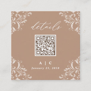 Elegant Beige Taupe QR Code Wedding Details Enclosure Card