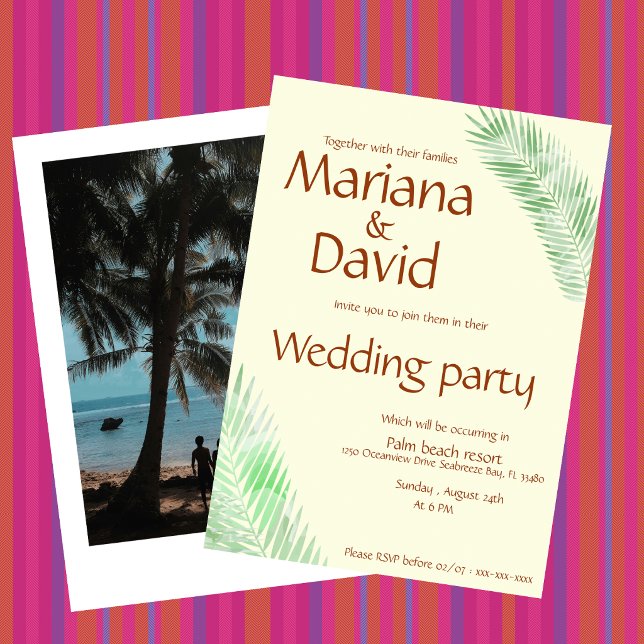 Elegant Beige Tropical Palm Leaf Wedding  Invitation (Creator Uploaded)