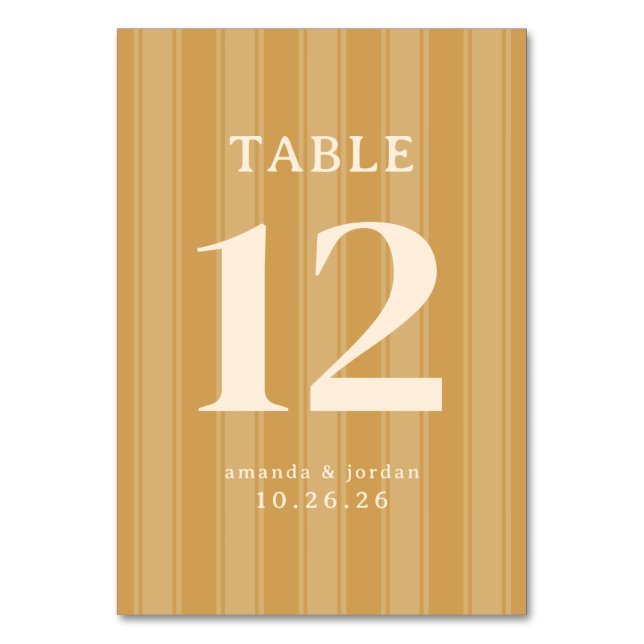 Elegant Beige Vertical Stripes Table Number (Front)