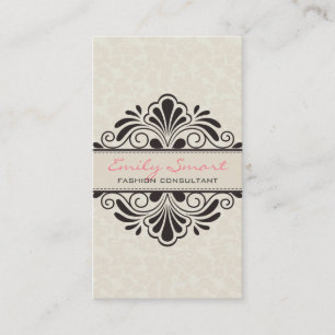Elegant Beige Vintage Damask Black Lace Business C Card