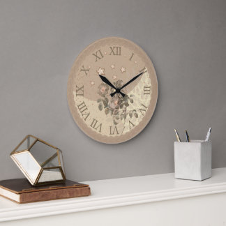 Elegant beige Wall Clock with floral touch