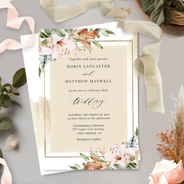 Elegant Beige Watercolor and Earthy Floral Wedding Invitation (Creator Uploaded)