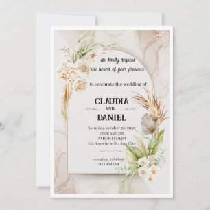 Elegant Beige Watercolor Floral Wedding Invitation