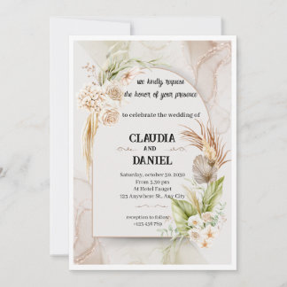 Elegant Beige Watercolor Floral Wedding Invitation