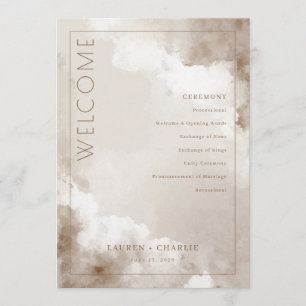Elegant Beige Watercolor Wedding Ceremony Schedule Programme