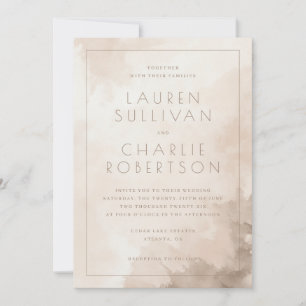 Elegant Beige Watercolor Wedding Invitation