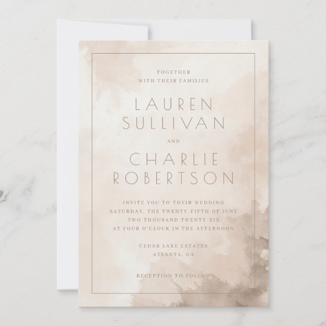 Elegant Beige Watercolor Wedding Invitation (Front)