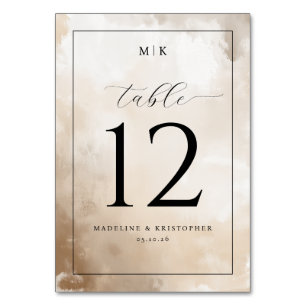 Elegant Beige Watercolor Wedding Table Card