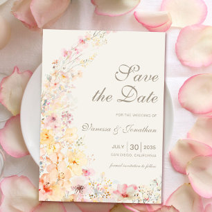 Elegant Beige Watercolor Wildflowers Wedding Save The Date