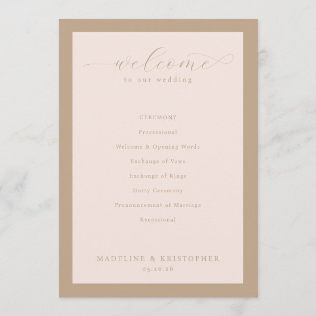 Elegant Beige Wedding Ceremony Program Programme (Front)