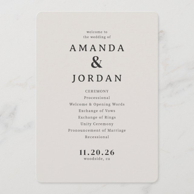 Elegant Beige Wedding Ceremony Program Programme (Front)