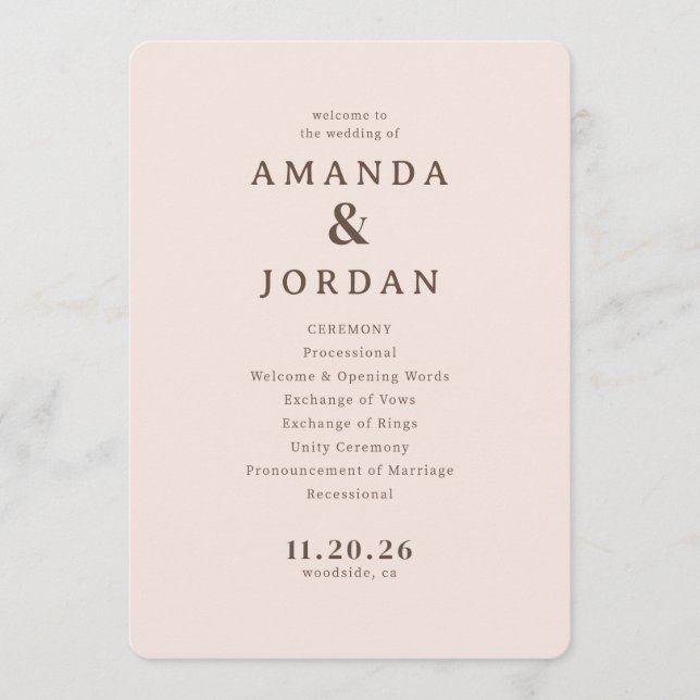 Elegant Beige Wedding Ceremony Programme (Front)