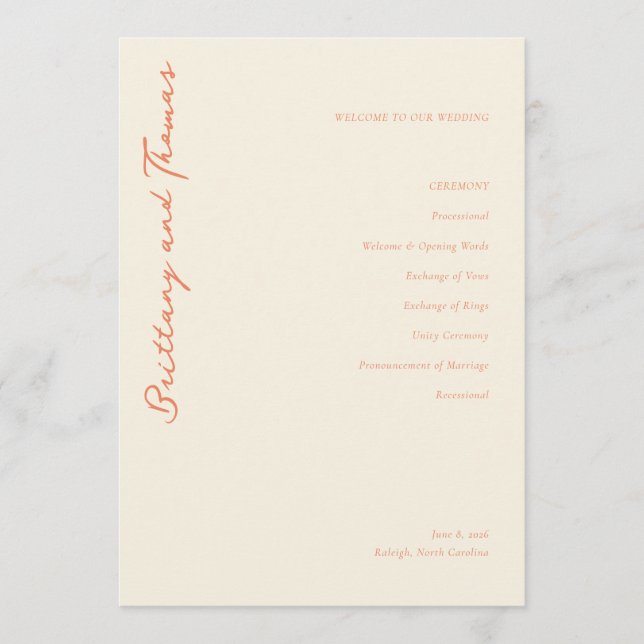 Elegant Beige Wedding Ceremony Programme (Front)