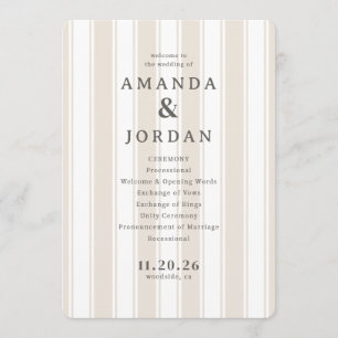 Elegant Beige Wedding Ceremony Programme