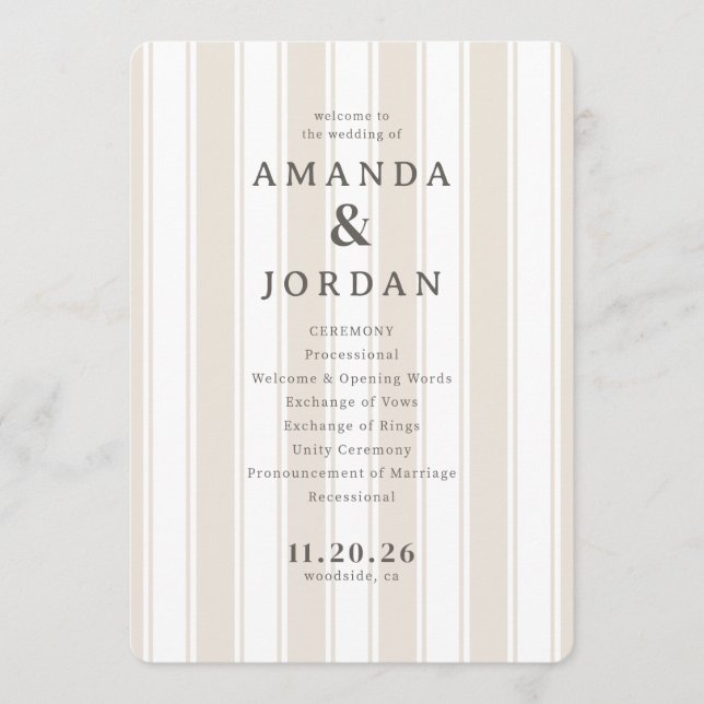 Elegant Beige Wedding Ceremony Programme (Front)