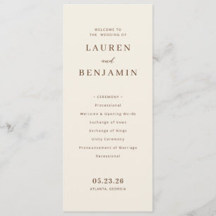 Elegant Beige Wedding Ceremony Programme