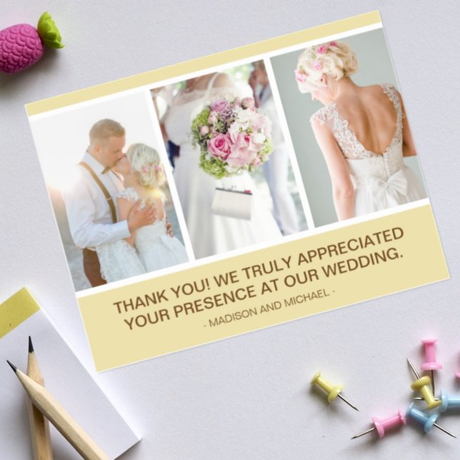 Elegant Beige Wedding Photo Collage Thank You Postcard (Creator Uploaded)