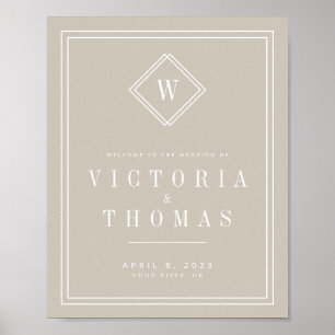 Elegant Beige/White Minimalist Wedding Welcome Poster