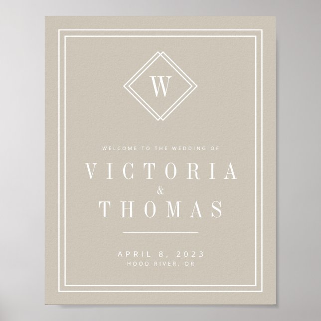Elegant Beige/White Minimalist Wedding Welcome Poster (Front)