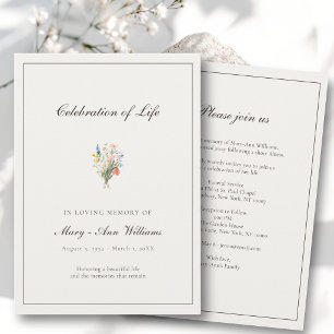 Elegant Beige Wildflower Celebration of Life Invitation