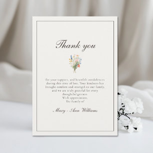 Elegant Beige Wildflower Memorial Funeral Thank You Card