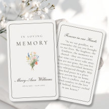 Elegant Beige Wildflower Memorial Prayer Card