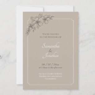 Elegant Beige with Brown Flower Wedding Invitation