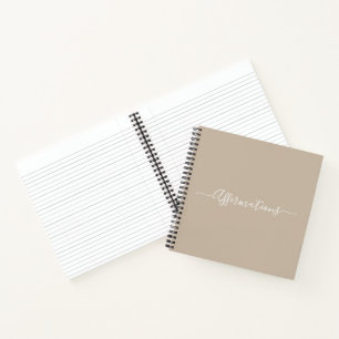 Elegant Beige with White Typography Affirmations Notebook