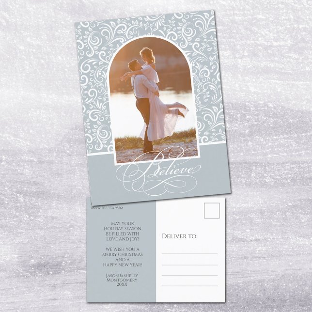 Elegant Believe Christmas Photo Holiday Postcard (Creator Uploaded)