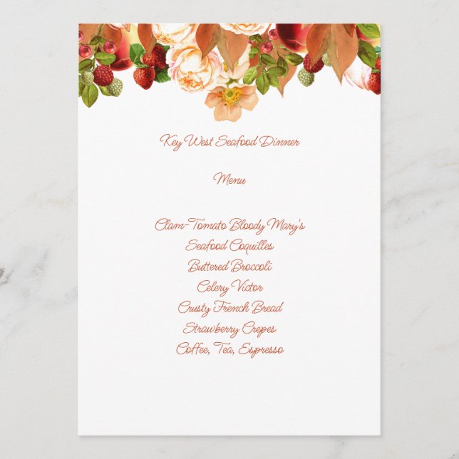 Elegant Berries and Flowers Menu Cards (Front)