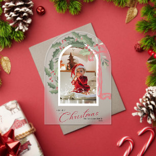 Elegant Berries Arch Photo Christmas Holiday Card Acrylic Invitations