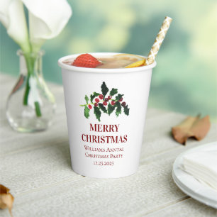 Elegant Berries Christmas Botanical Simple Paper Cups