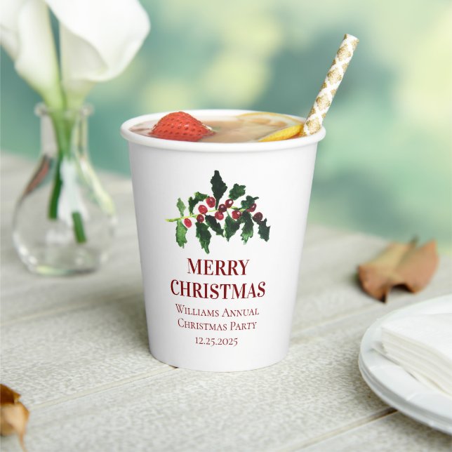 Elegant Berries Christmas Botanical Simple Paper Cups (Insitu)