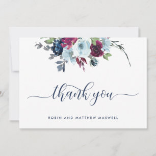 Elegant Berry, Blue and Burgundy Floral Thank You 
