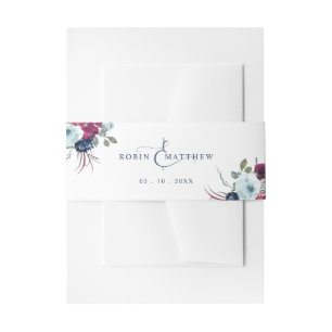 Elegant Berry, Blue and Burgundy Floral Wedding Invitation Belly Band