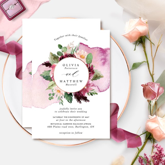 Elegant Berry Blush and Burgundy Floral Wedding In Invitation (Creator Uploaded)