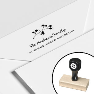 Elegant Berry Branch Family Name Leaf Rubber Stamp