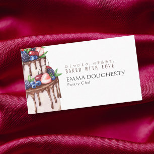 Elegant Berry Chocolate Cake Pastry Chef Business Card